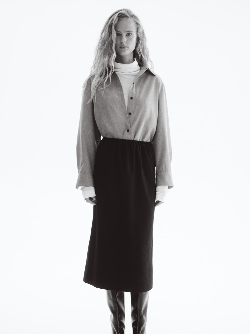 H&M Black Midi Skirt with Elastic Waistband
